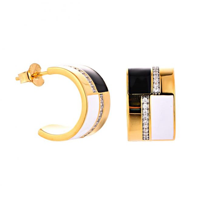 “Aurora Moderne” Diamond & Enamel Hoop Earrings