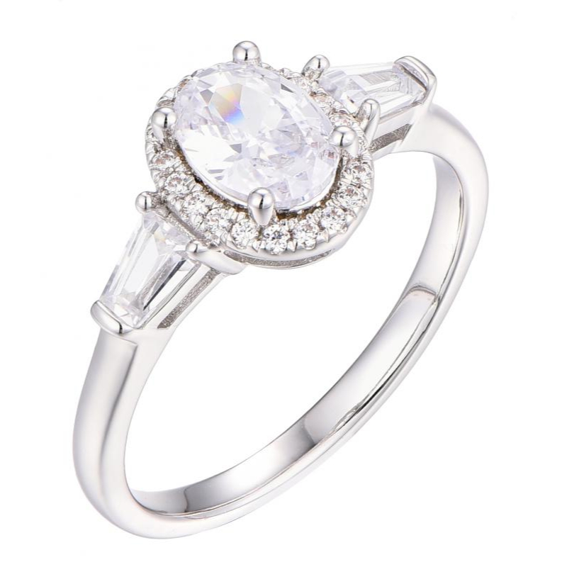 “Celestial Crown” Oval Halo with Baguettes Ring