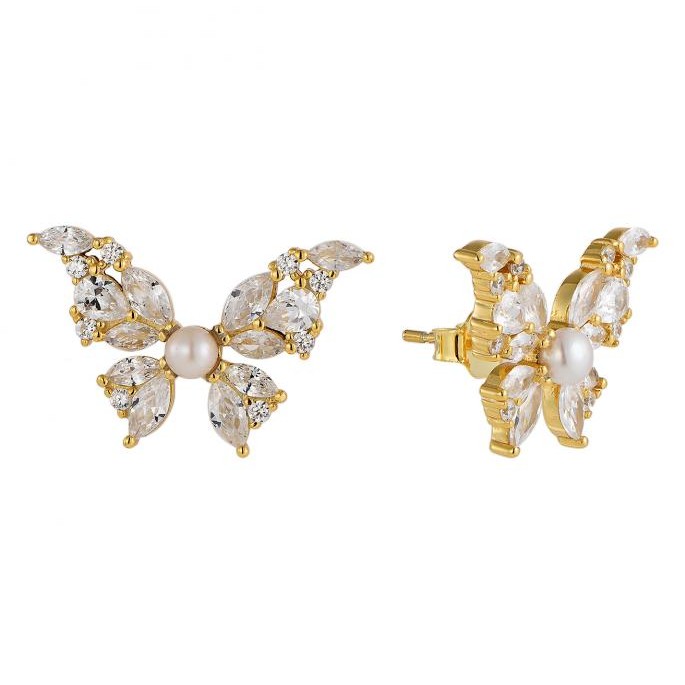 Diamond & Pearl Butterfly Stud Earrings