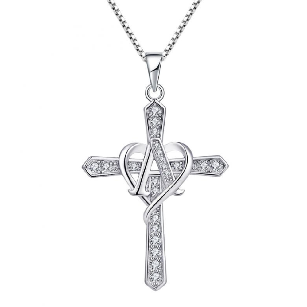Diamond Cross with Heart Embrace
